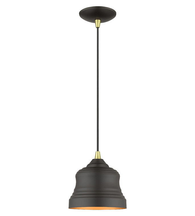 Livex Lighting Endicott Collection 1 Light Bronze Mini Bell Pendant with Gold Finish Inside 55901-07