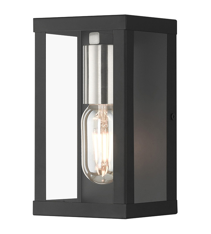 Livex Lighting Gaffney Collection 1 Light Black Outdoor ADA Small Wall Lantern with Brushed Nickel Finish Accents 28031-04