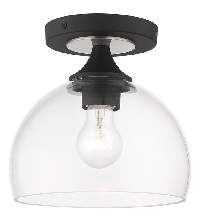 Livex Lighting Glendon Collection 1 Light Black Semi-Flush with Brushed Nickel Finish Accents 53640-04