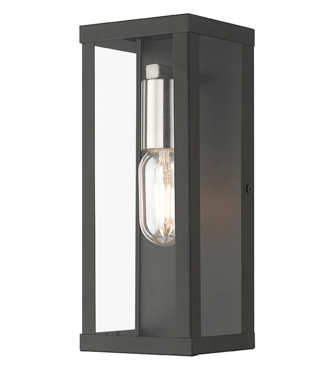 Livex Lighting Gaffney Collection 1 Light Black Outdoor ADA Medium Wall Lantern with Brushed Nickel Finish Accents 28032-04