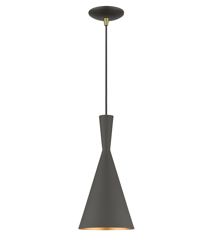 Livex Lighting Waldorf Collection 1 Light Bronze Pendant with Antique Brass Finish Accents 41185-07