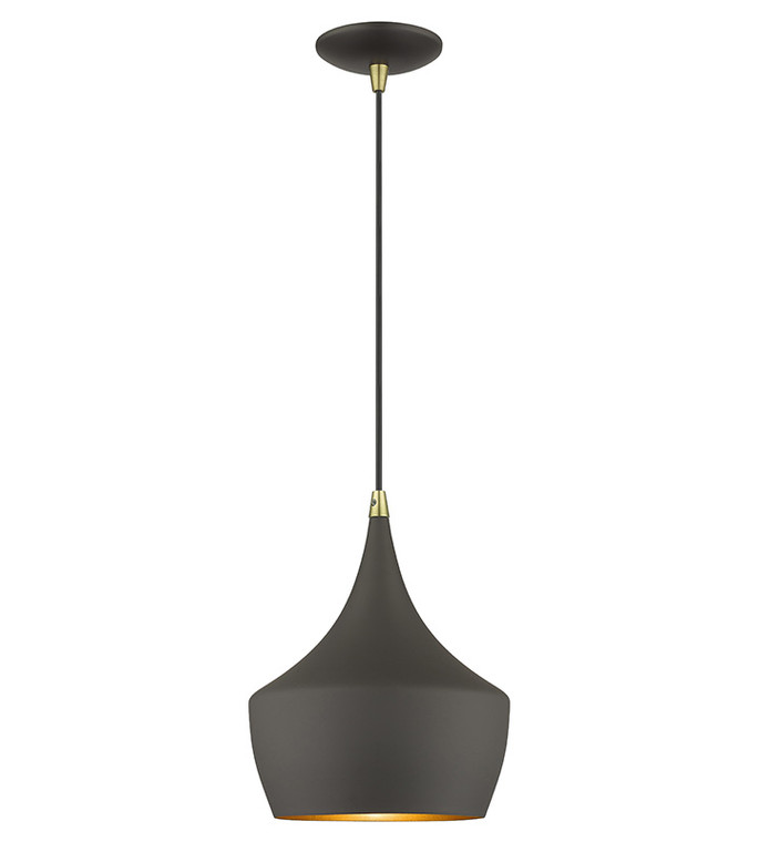 Livex Lighting Waldorf Collection 1 Light Bronze Pendant with Antique Brass Finish Accents 41186-07