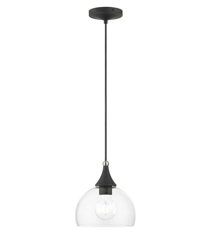 Livex Lighting Glendon Collection 1 Light Black Glass Pendant with Brushed Nikel Finish Accents 53641-04