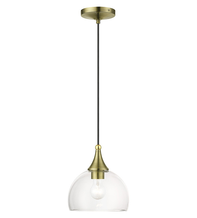 Livex Lighting Glendon Collection 1 Light Antique Brass Glass Pendant with Polished Brass Finish Accents 53641-01