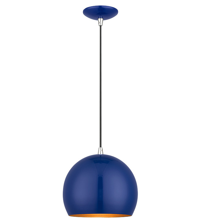 Livex Lighting Piedmont Collection 1 Light Shiny Cobalt Blue Globe Pendant 41181-37