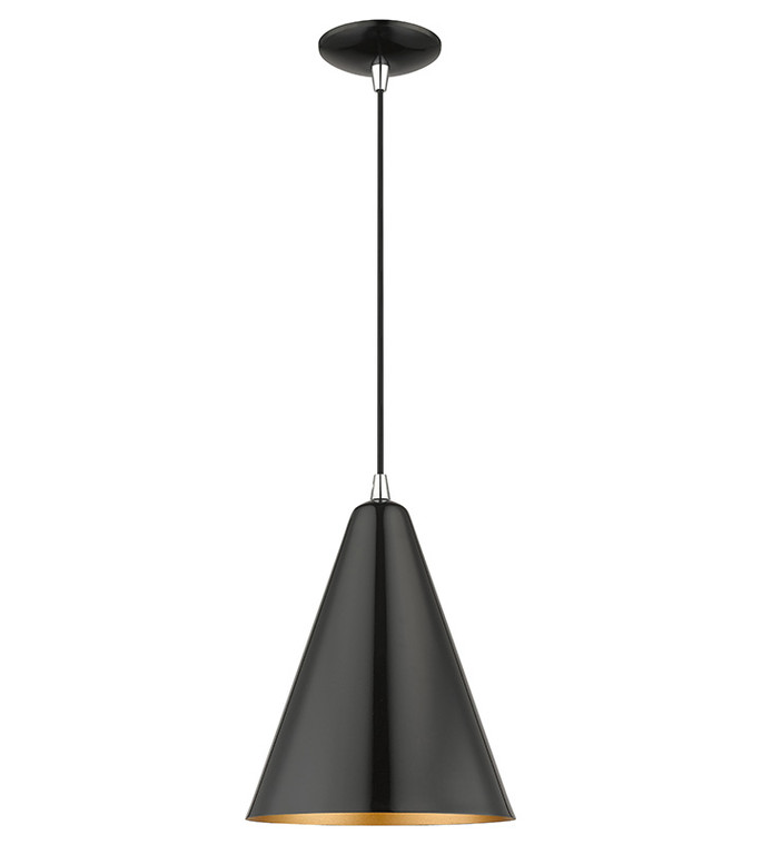 Livex Lighting Dulce Collection 1 Light Shiny Black Cone Pendant with Polished Chrome Accents 41492-68
