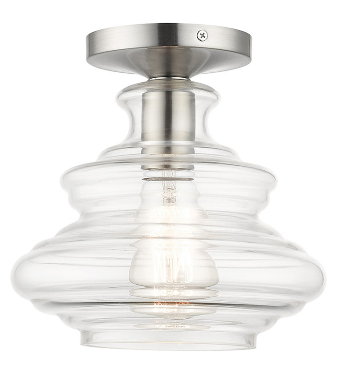 Livex Lighting Everett Collection 1 Light Brushed Nickel Semi-Flush with Chrome Finish Accents 52830-91
