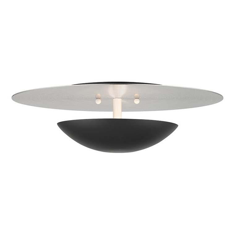 Livex Lighting Ventura Collection 2 Light Black Large Semi-Flush/ Wall Sconce with Brushed Nickel Reflector Backplate 56570-04