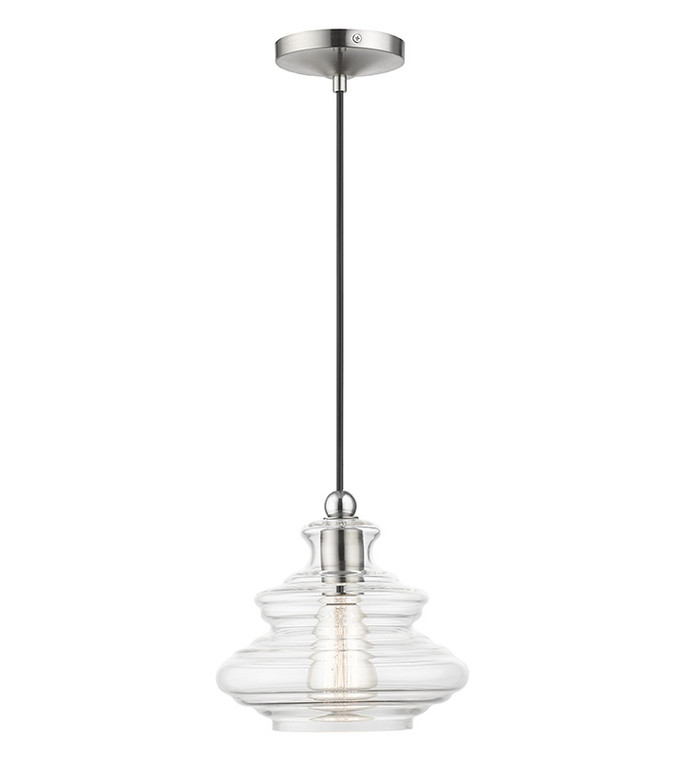 Livex Lighting Everett Collection 1 Light Brushed Nickel Pendant with Chrome Finish Accents 52831-91