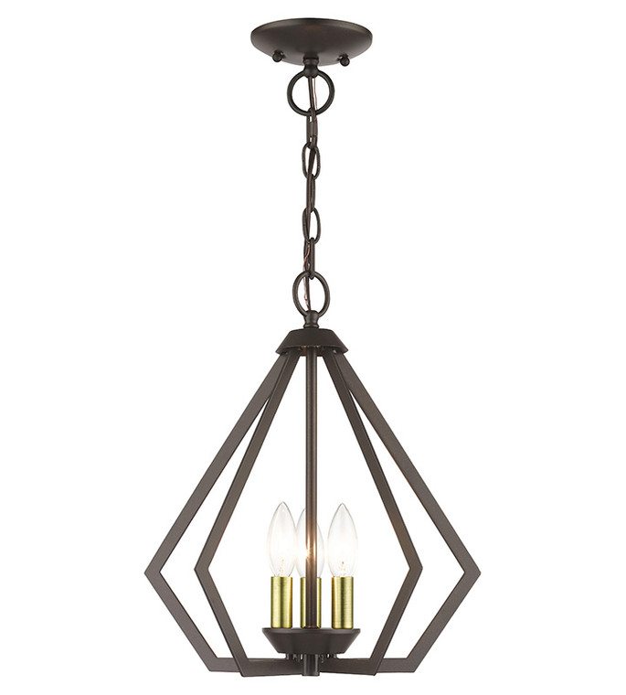 Livex Lighting Prism Collection 3 Light English Bronze Semi-Flush / Small Pendant with Antique Brass Finish Accents 40923-92