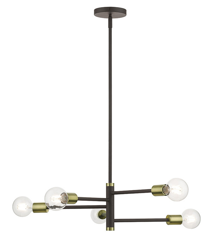 Livex Lighting Bannister Collection 5 Light Bronze Chandelier with Antique Brass Accents 45865-07
