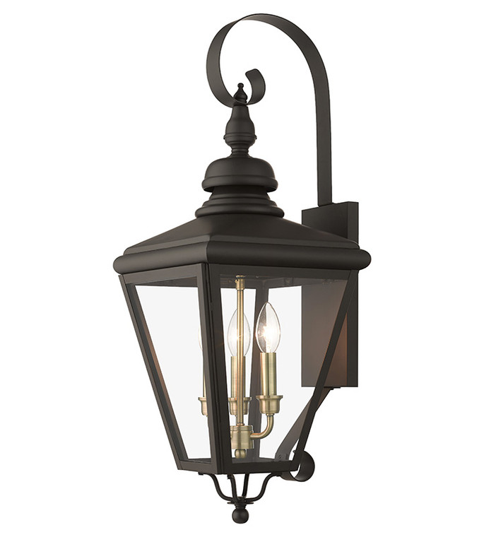 Livex Lighting Adams Collection 3 Light Bronze Outdoor Large Wall Lantern with Antique Brass Finish Cluster 27373-07