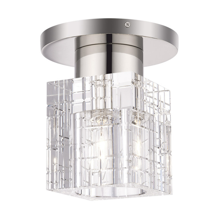 Livex Lighting Rotterdam Collection 1 Light Polished Nickel Crystal Semi-Flush 46180-35