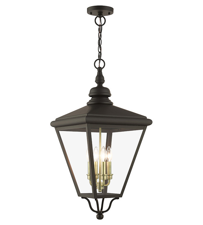 Livex Lighting Adams Collection 4 Light Bronze Outdoor Extra Large Pendant Lantern with Antique Brass Finish Cluster 27378-07