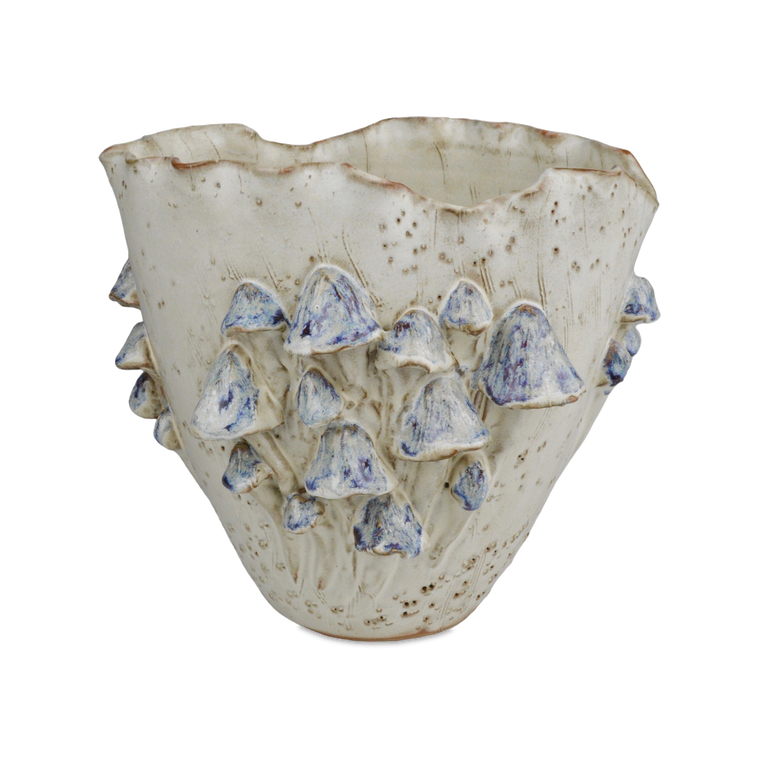 Currey & Co. 9" Black Forest Mushrooms Ivory Vase 1200-0826