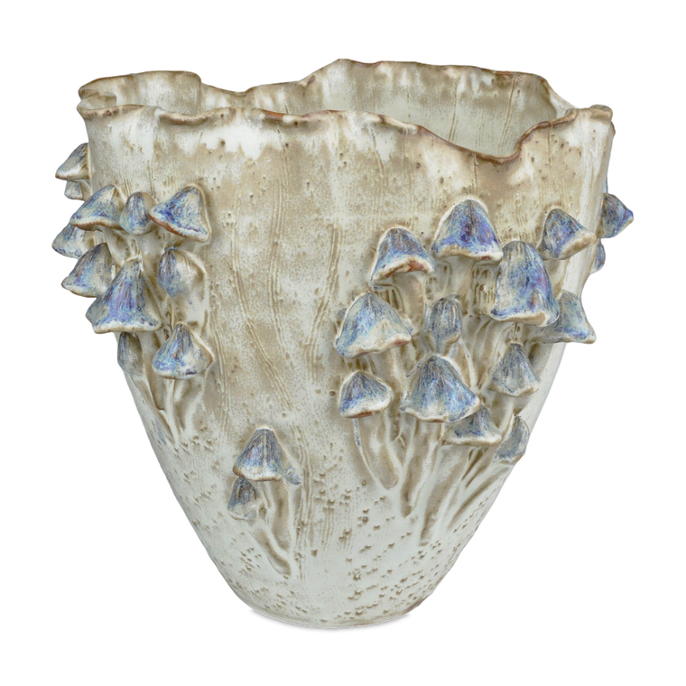 Currey & Co. 10" Black Forest Mushrooms Ivory Vase 1200-0827