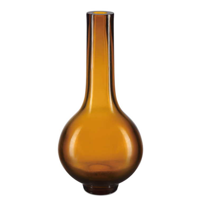 Currey & Co. 14.25" Amber & Gold Peking Long Neck Vase 1200-0679