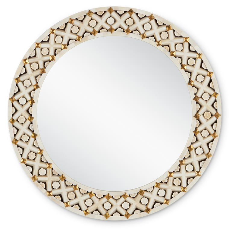 Currey & Co. 30" Ellaria Round Bone Wall Mirror 1000-0136