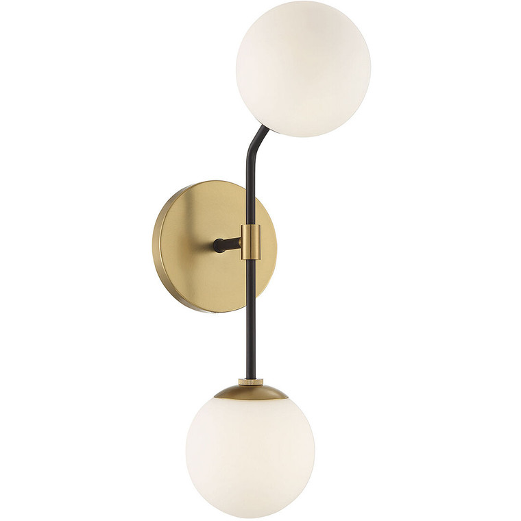 Meridian Lite Trends 2-Light Wall Sconce in Matte Black and Natural Brass M90098MBKNB