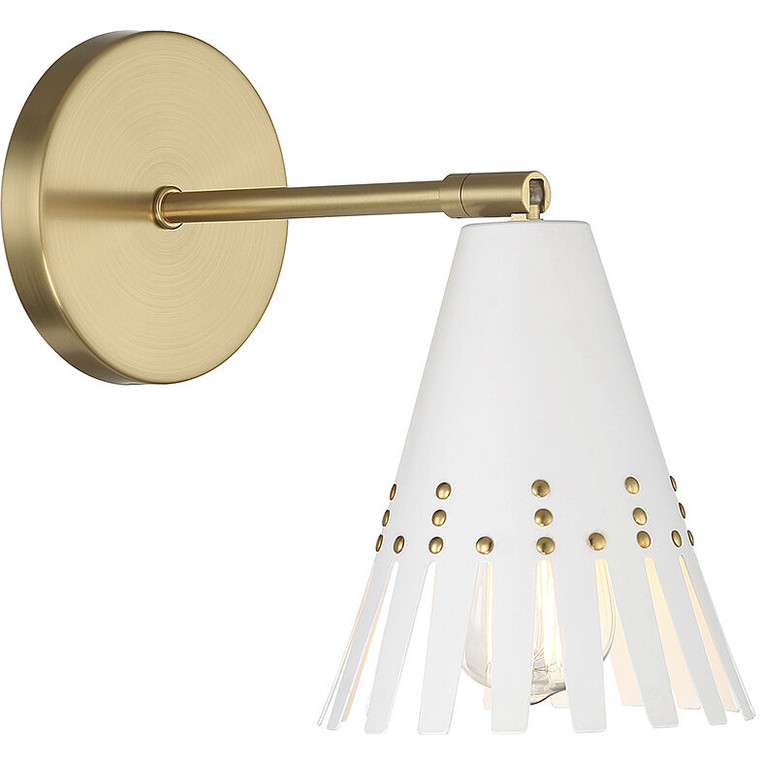 Meridian Lite Trends 1-Light Adjustable Wall Sconce in White with Natural Brass M90103WHNB
