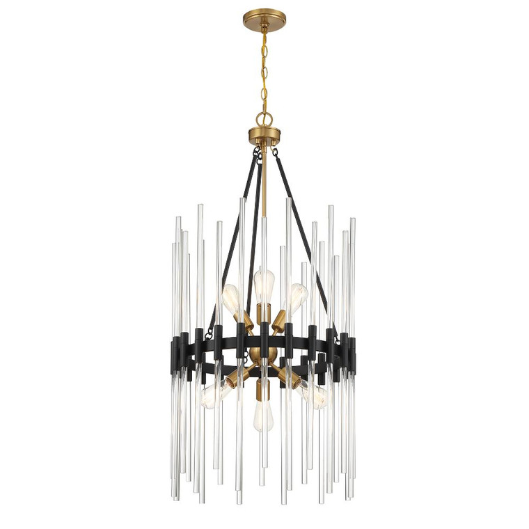 Savoy House Santiago 6-Light Pendant in Matte Black with Warm Brass Accents 3-1936-6-143