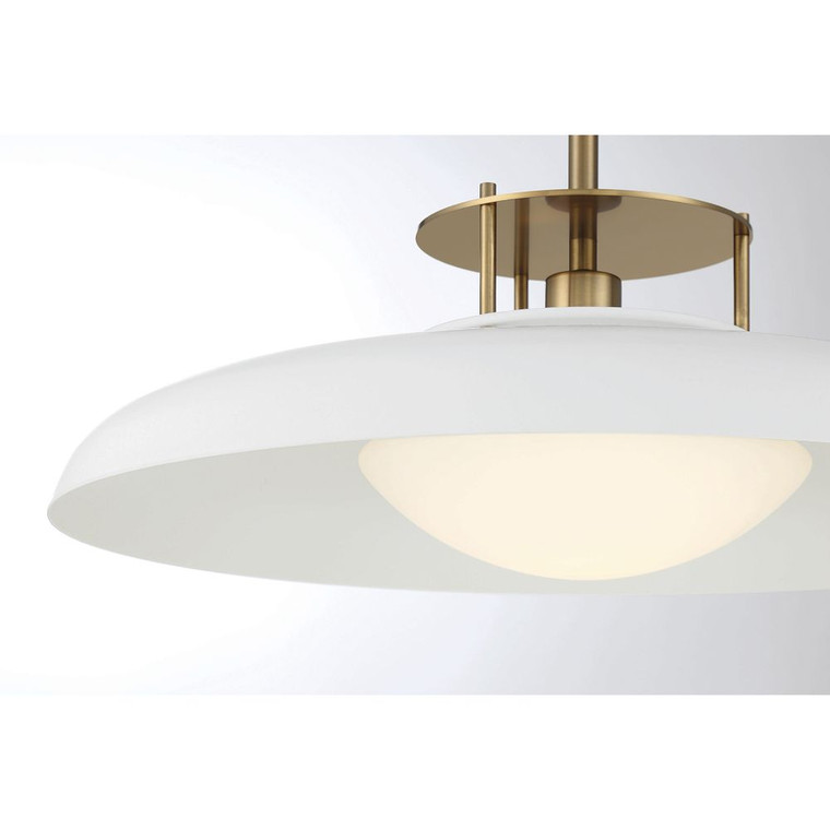 Savoy House Gavin 1-Light Pendant in White with Warm Brass Accents 7-1690-1-142