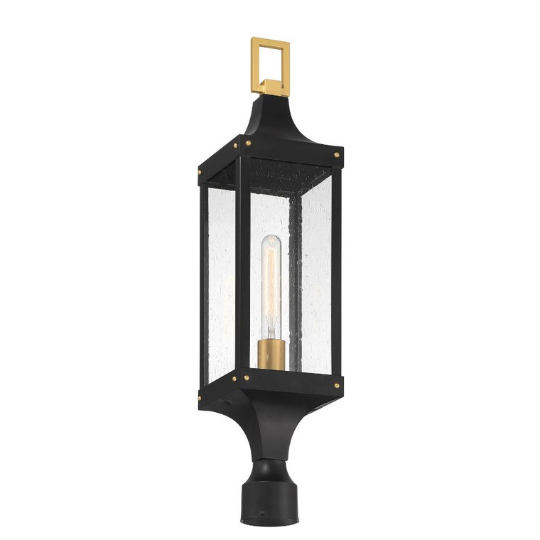 Savoy House Glendale 1-Light Outdoor Post Lantern in Matte Black and Weathered Brushed Brass 5-278-144