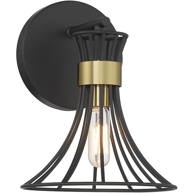 Savoy House Breur 1-Light Wall Sconce in Matte Black with Warm Brass Accents 9-6080-1-143