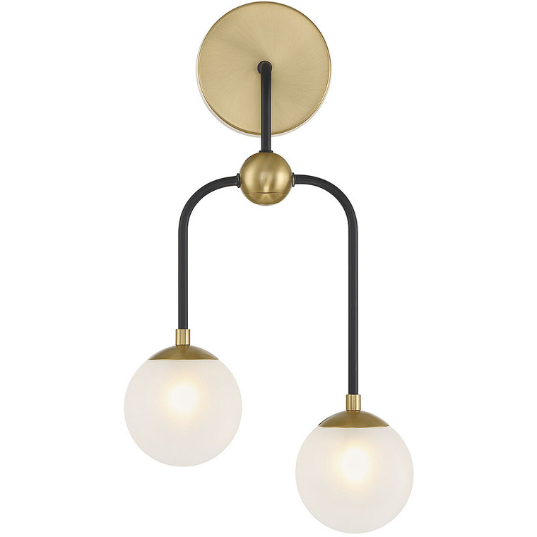Savoy House Couplet 2-Light Wall Sconce in Matte Black with Warm Brass Accents 9-6696-2-143