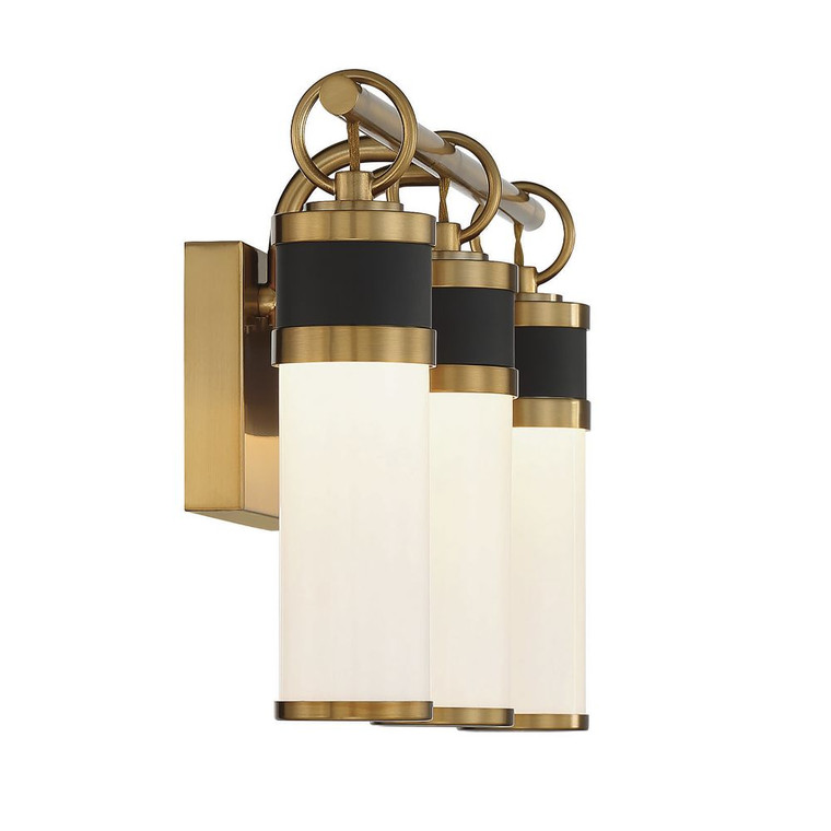 Savoy House Abel 3-Light LED Bathroom Vanity Light in Matte Black with Warm Brass Accents 8-1638-3-143