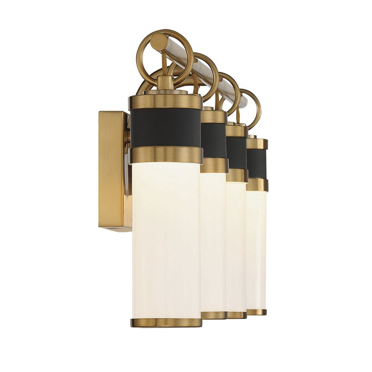 Savoy House Abel 4-Light LED Bathroom Vanity Light in Matte Black with Warm Brass Accents 8-1638-4-143