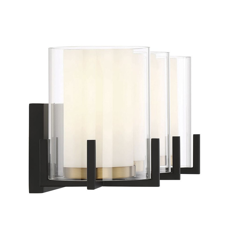 Savoy House Eaton 3-Light Bathroom Vanity Light in Matte Black with Warm Brass Accents 8-1977-3-143