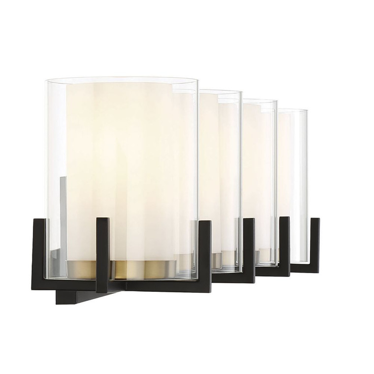 Savoy House Eaton 4-Light Bathroom Vanity Light in Matte Black with Warm Brass Accents 8-1977-4-143