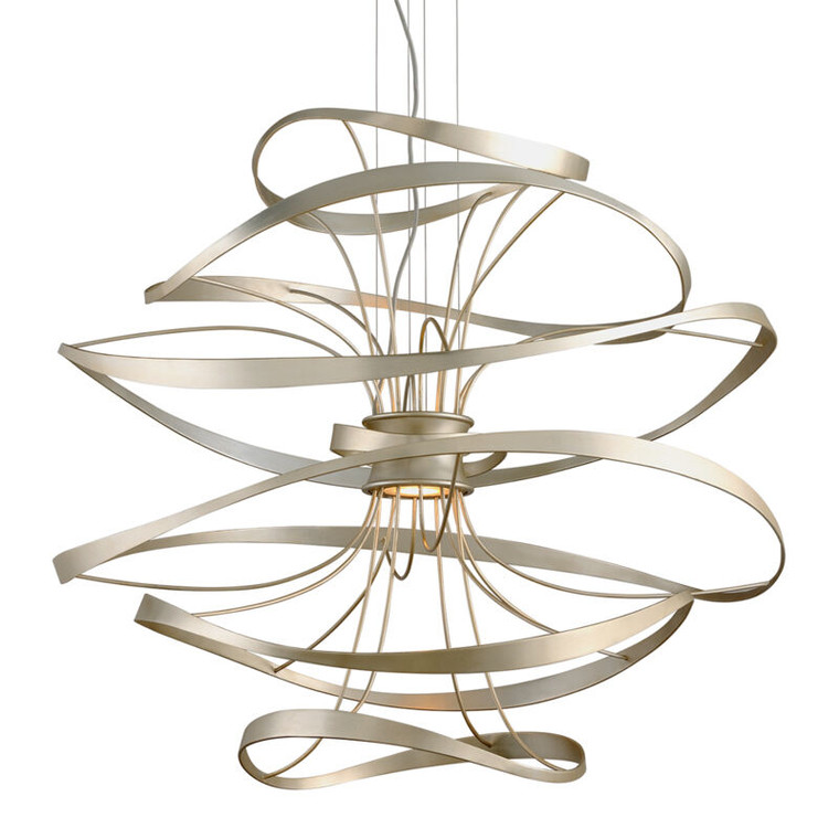 Corbett Lighting Calligraphy Chandelier in Silver Leaf Polished Stainless 213-44-SL/SS