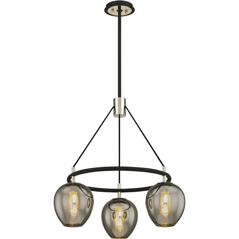 Troy Lighting 3 Light Iliad Chandelier in Textured Black And Polished Nickel F6213-TBK/PN