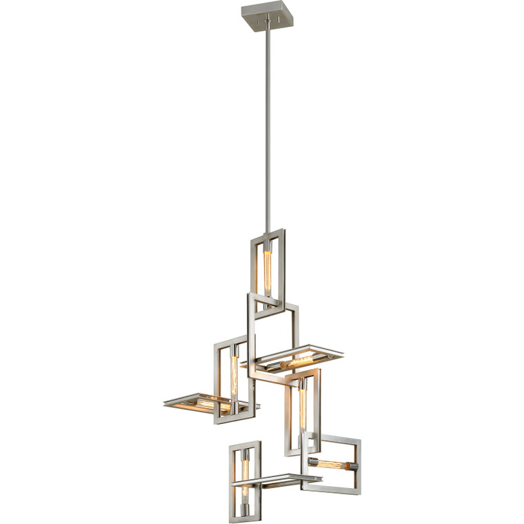 Troy Lighting 7 Light Enigma Chandelier in Silver Leaf With Stainless Accents F7107