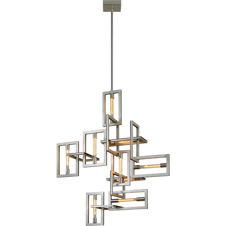 Troy Lighting 9 Light Enigma Chandelier in Silver Leaf With Stainless Accents F7109-SL/SS