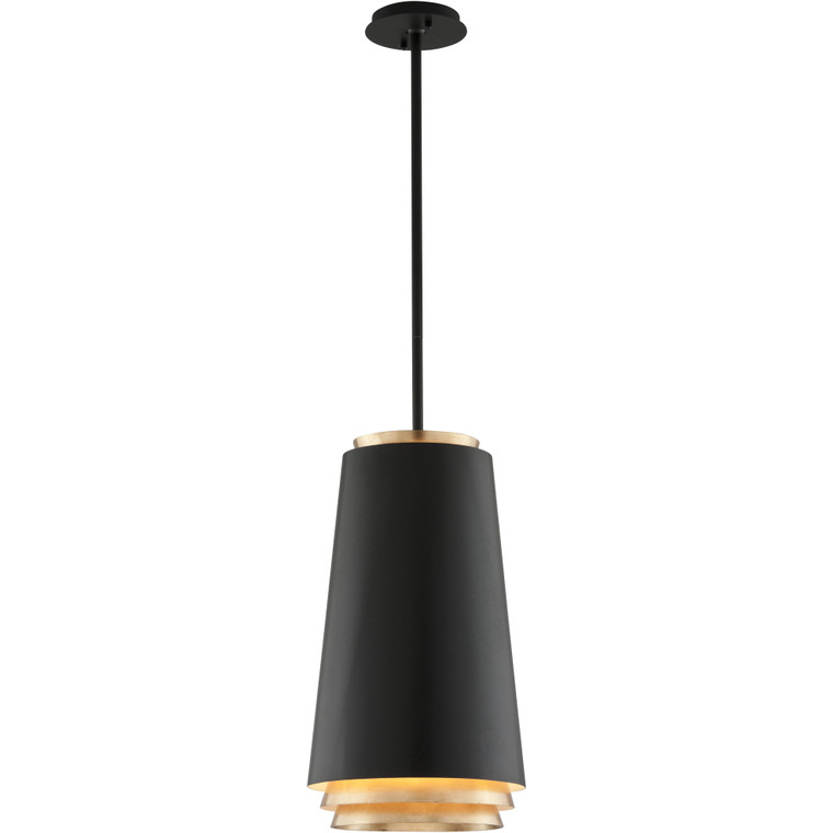 Troy Lighting 3 Light Fahrenheit Pendant in Textured Black With Gold Leaf F5542