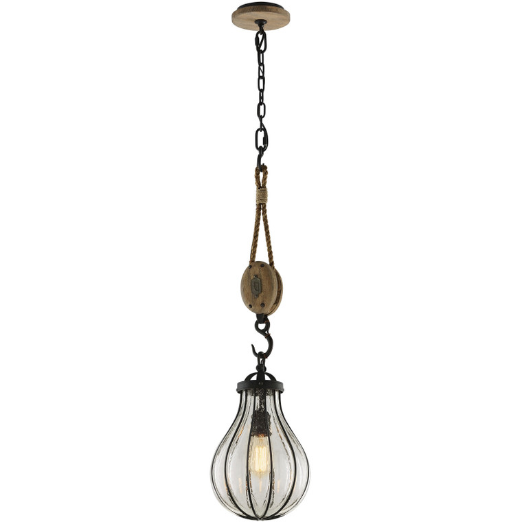 Troy Lighting 1 Light Murphy Pendant in Vintage Iron With Rustic Wood F4904