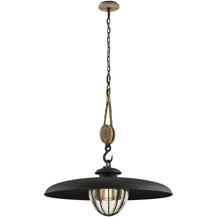 Troy Lighting 1 Light Murphy Pendant in Vintage Iron With Rustic Wood F4907