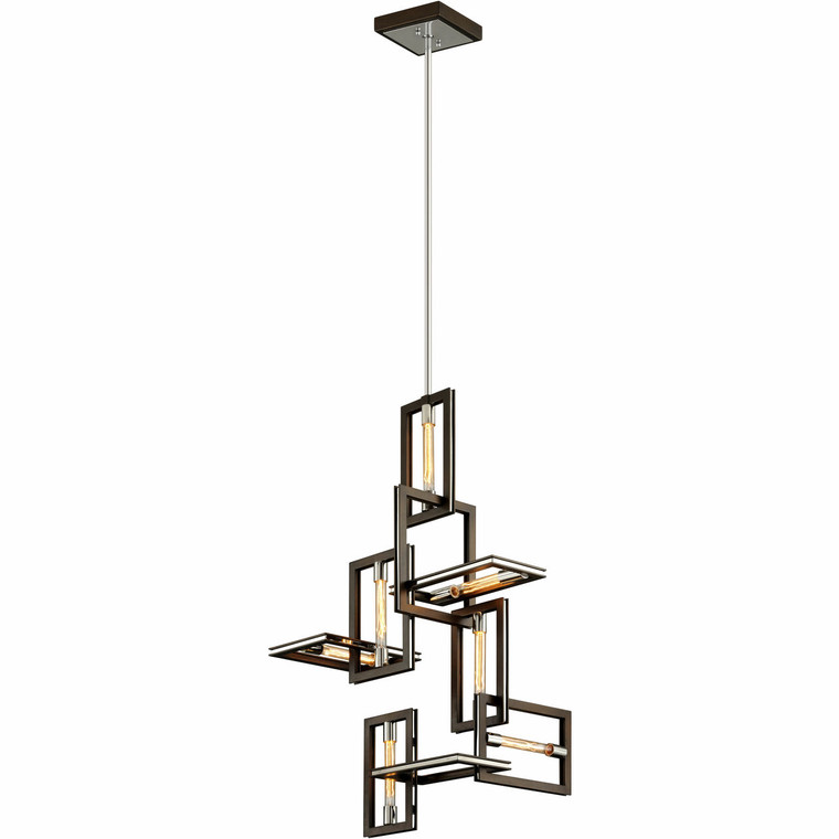 Troy Lighting 7 Light Enigma Chandelier in Bronze With Polished Stainless F6187-TBZ/SS