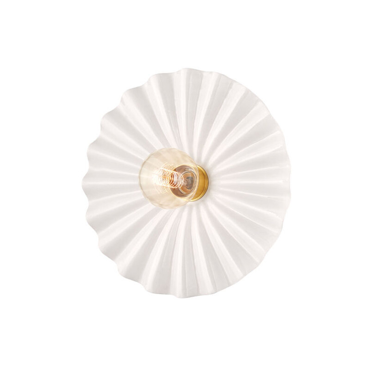 Mitzi 1 Light Flush Mount in Aged Brass/Ceramic Gloss Cream H499101-AGB/CCR