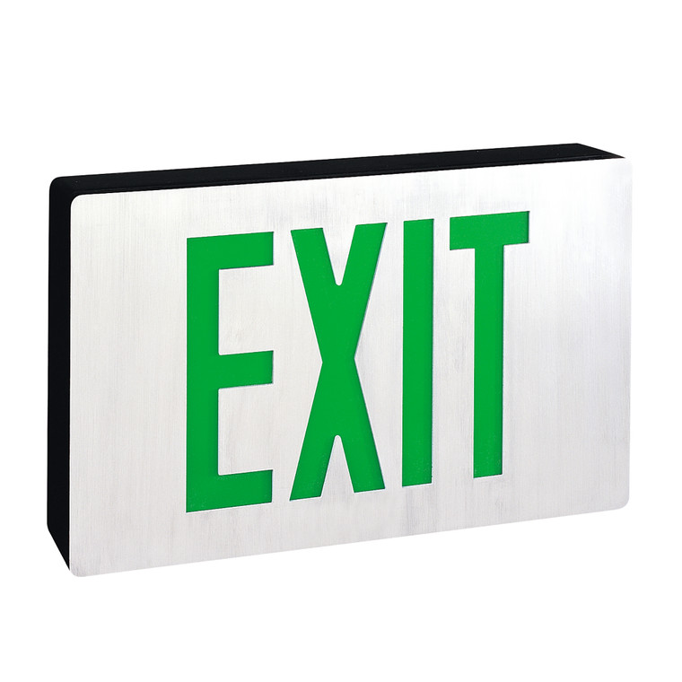 Nora Lighting Die-Cast LED Exit Signs with AC only, Green Letters, Black Housing, 2 Faces NX-505-LED/G/2F