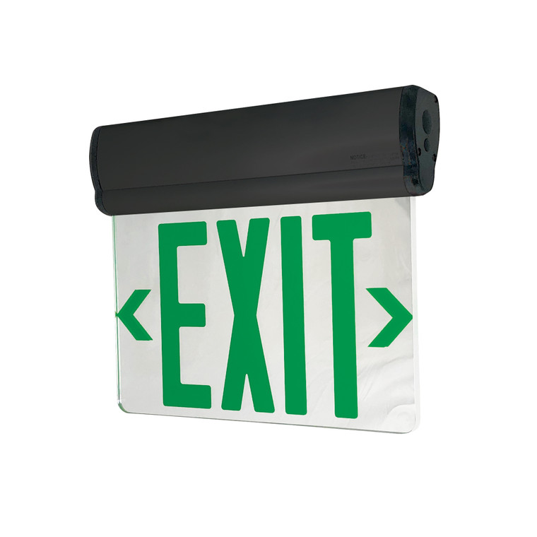 Nora Lighting Surface Adjustable LED Edge-Lit Exit Sign, AC Only, 6" Green Letters, Double Face / Mirrored Acrylic, Black Housing NX-810-LEDG2MB