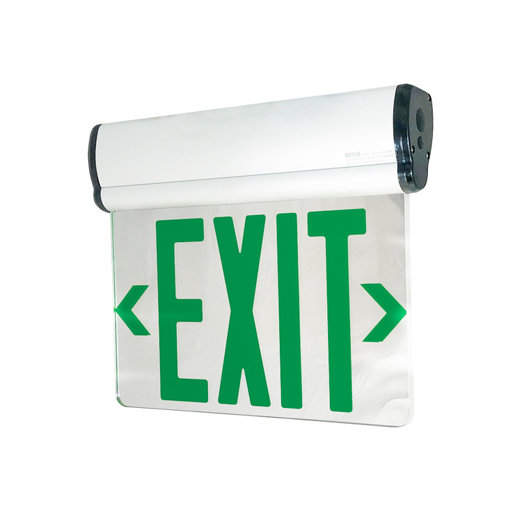 Nora Lighting Surface Adjustable LED Edge-Lit Exit Sign, AC Only, 6" Green Letters, Double Face / Mirrored Acrylic, White Housing NX-810-LEDG2MW