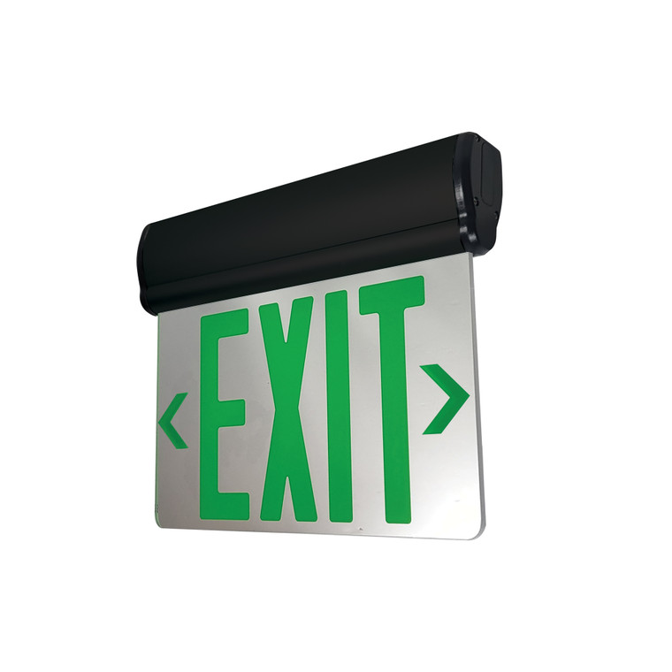 Nora Lighting Surface Adjustable LED Edge-Lit Exit Sign, AC Only, 6" Green Letters, Single Face / Mirrored Acrylic, Black Housing NX-810-LEDGMB