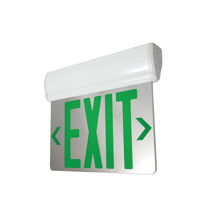 Nora Lighting Surface Adjustable LED Edge-Lit Exit Sign, AC Only, 6" Green Letters, Single Face / Mirrored Acrylic, White Housing NX-810-LEDGMW