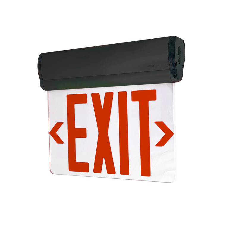 Nora Lighting Surface Adjustable LED Edge-Lit Exit Sign, AC Only, 6" Red Letters, Double Face / Mirrored Acrylic, Black Housing NX-810-LEDR2MB