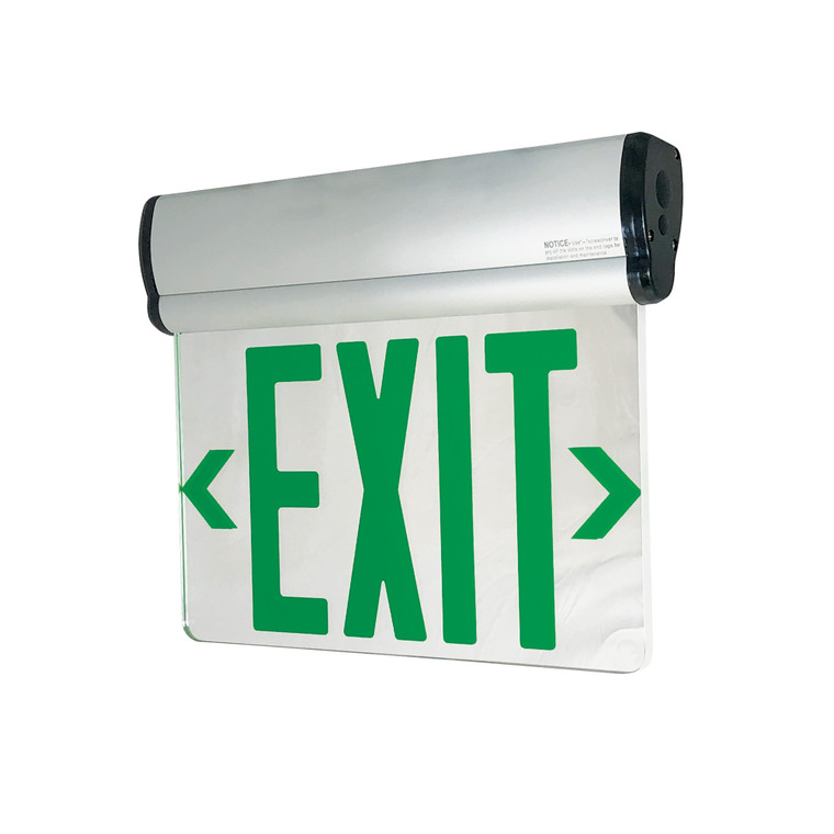 Nora Lighting Surface Adjustable LED Edge-Lit Exit Sign, 2 Circuit, 6" Green Letters, Double Face / Mirrored Acrylic, Aluminum Housing NX-811-LEDG2MA
