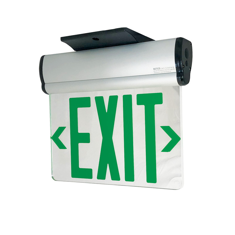 Nora Lighting Surface Adjustable LED Edge-Lit Exit Sign, 2 Circuit, 6" Green Letters, Single Face / Mirrored Acrylic, Aluminum Housing NX-811-LEDGMA